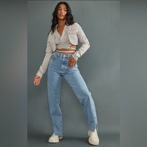 Petite Light Wash Split Hem Jeans